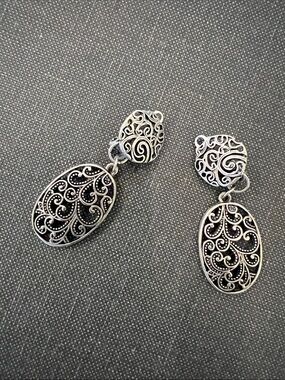 Silver Filigree Drop Earrings - Antiqued black & Silver